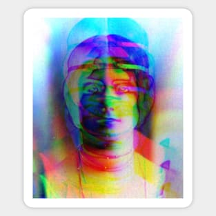 Dramabite Glitch art colourful rainbow woman portrait Sticker